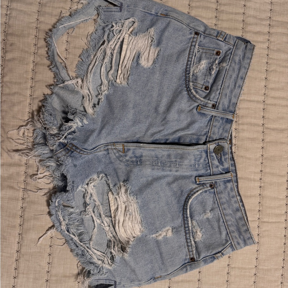 Distressed Light Blue Denim Shorts